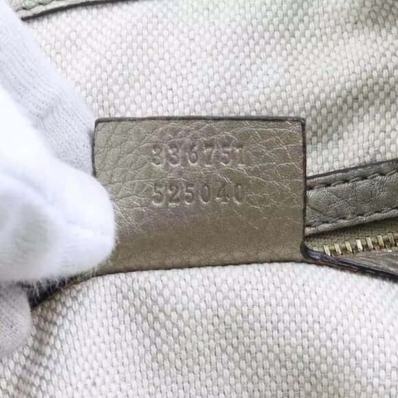 Auth GUCCI Soho Handbag Shoulder Bag Metallic Greige Leather/Goldtone - Picture 13 of 15